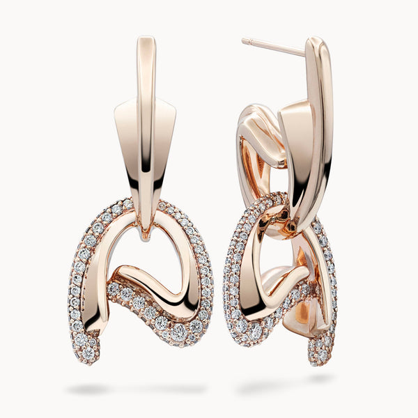 C Motif Drop Earrings Diamond Set - Rose Gold