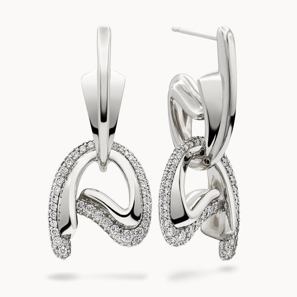 C Motif Drop Earrings Diamond Set - White Gold