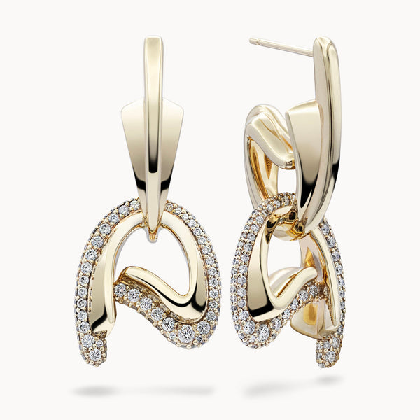 C Motif Drop Earrings Diamond Set - Yellow Gold