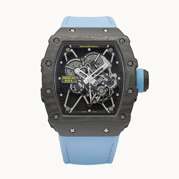 Richard Mille "RM35-01" in Black Carbon TPT Rafa Nadal with Blue Textile Strap 42mm