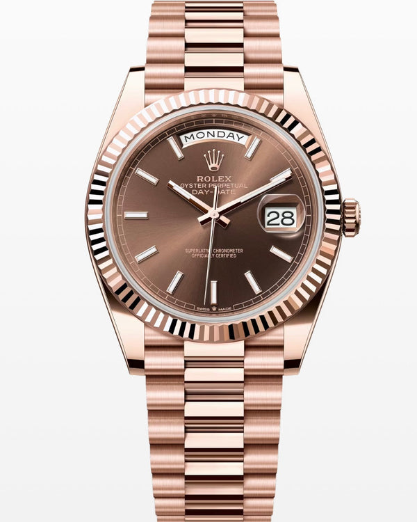 Rolex 18ct Rose Gold Day-Date Chocolate Dial with Fluted Bezel 40mm