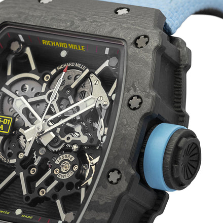 Richard Mille "RM35-01" in Black Carbon TPT Rafa Nadal with Blue Textile Strap 42mm