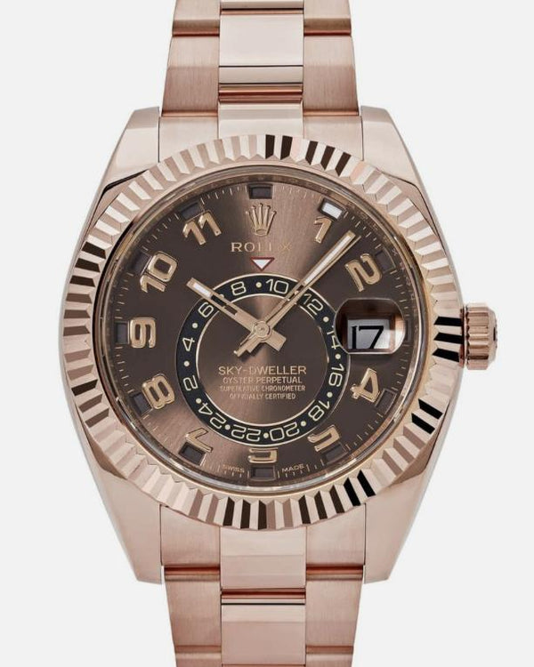 Rolex Rose Gold Sky-Dweller with Oyster Bracelet and Chocolate Arabic Dial 42mm