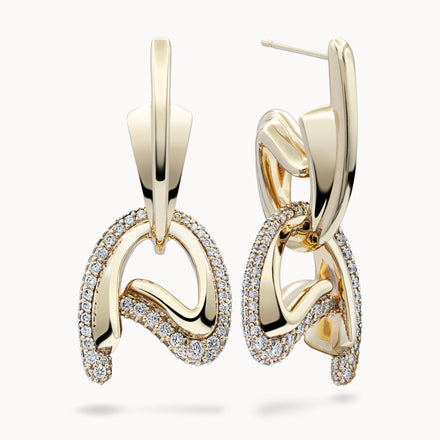 C Motif Drop Earrings Diamond Set - Yellow Gold