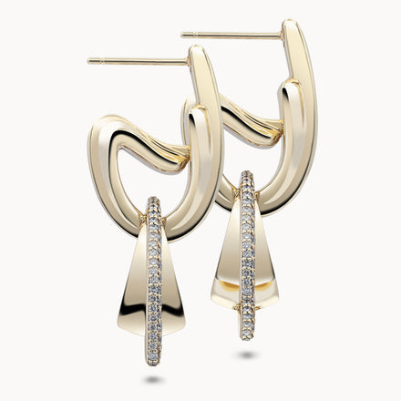 C Motif Drop Earrings Diamond Set - Yellow Gold