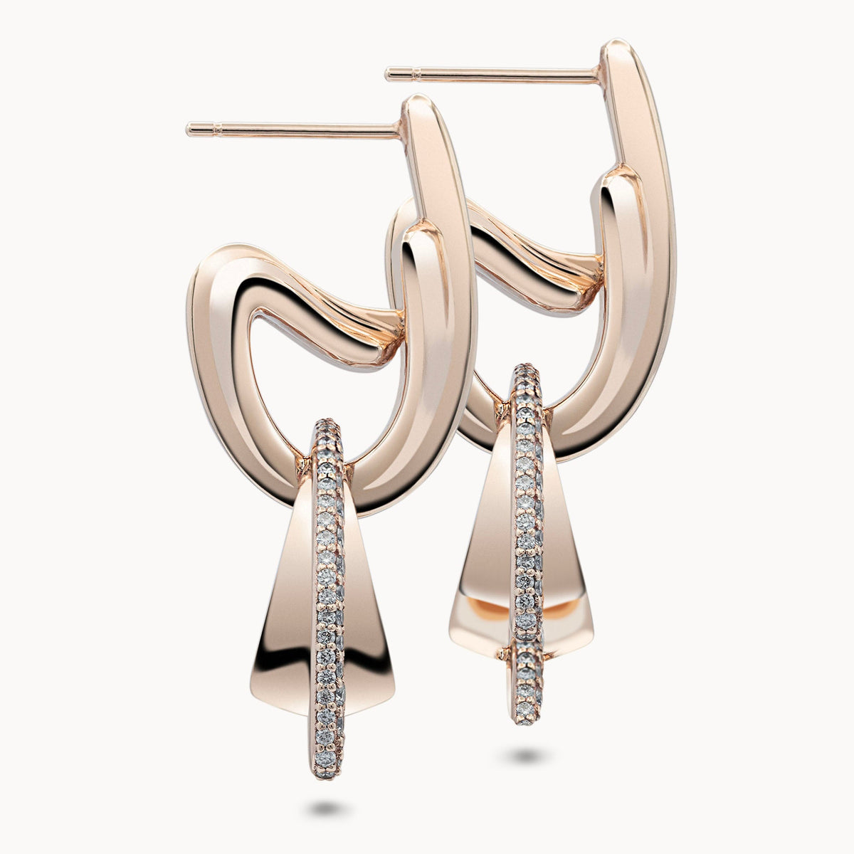 C Motif Drop Earrings Diamond Set - Rose Gold