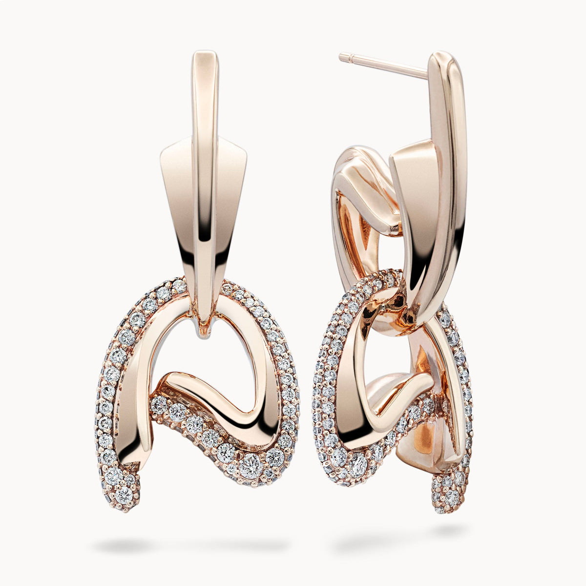 C Motif Drop Earrings Diamond Set - Rose Gold