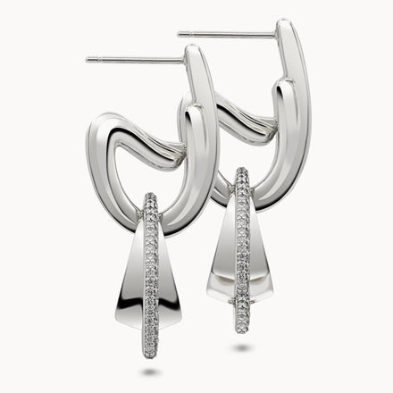 C Motif Drop Earrings Diamond Set - White Gold