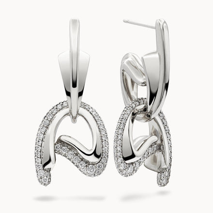 C Motif Drop Earrings Diamond Set - White Gold