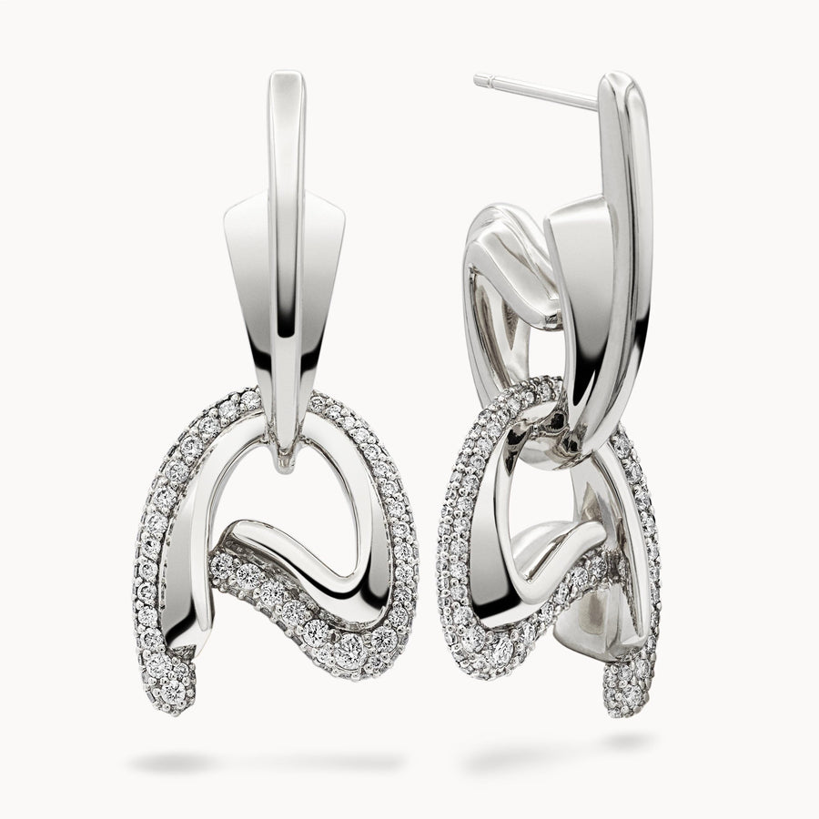 C Motif Drop Earrings Diamond Set - White Gold