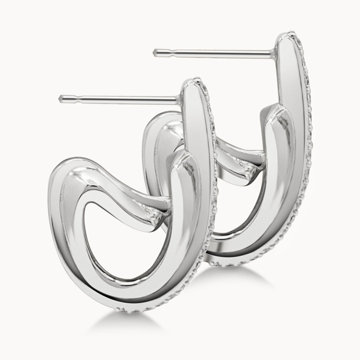 Single-C Motif Earrings Diamond Set - White Gold