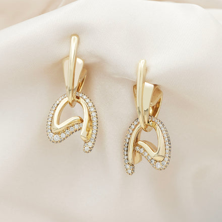 C Motif Drop Earrings Diamond Set - Yellow Gold