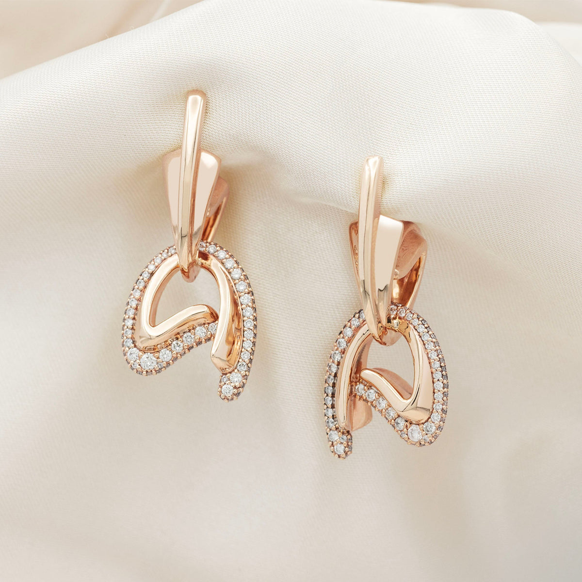 C Motif Drop Earrings Diamond Set - Rose Gold