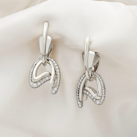 C Motif Drop Earrings Diamond Set - White Gold