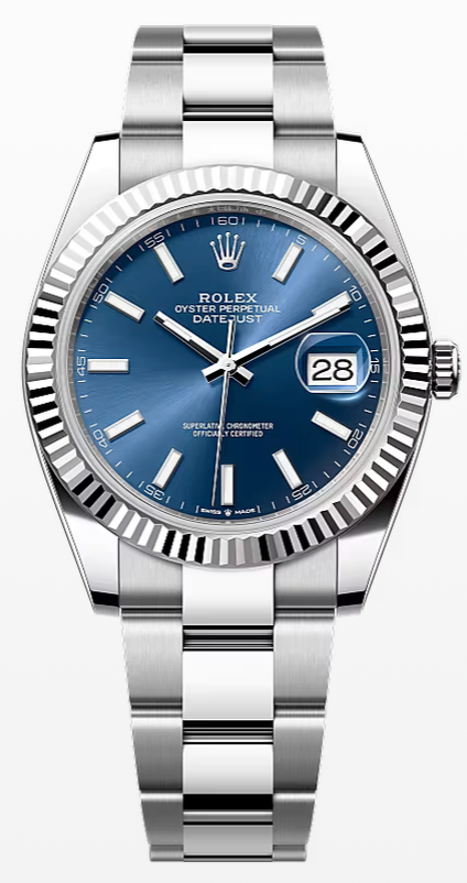 Rolex Datejust 41mm in Oystersteel Fluted Bezel with a Oyster Bracelet & Blue Dial