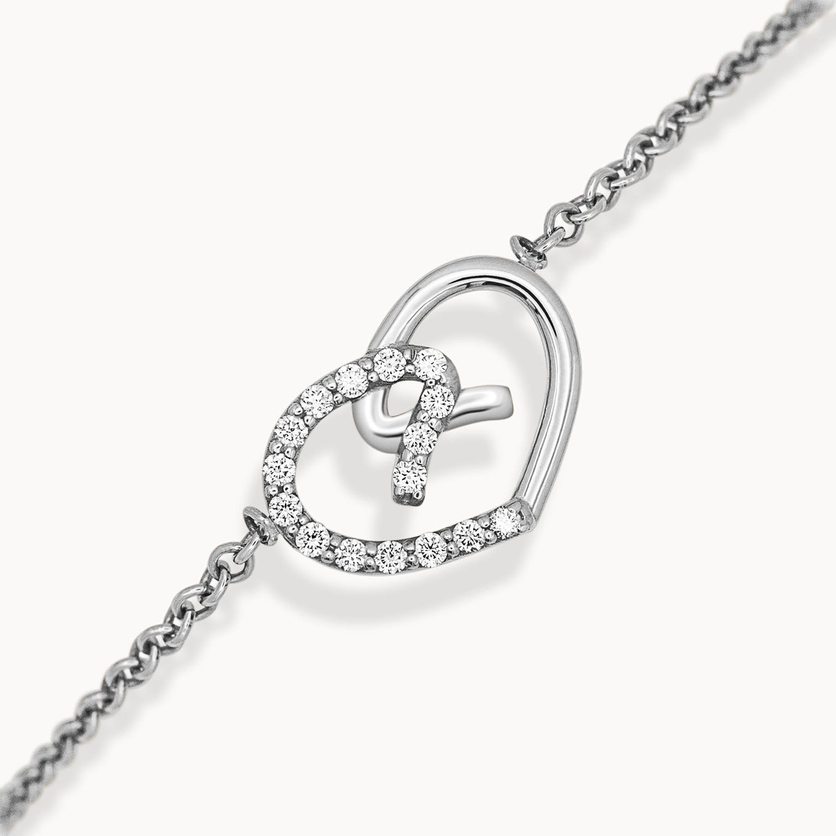 Heart Bracelet Half Set - White Gold