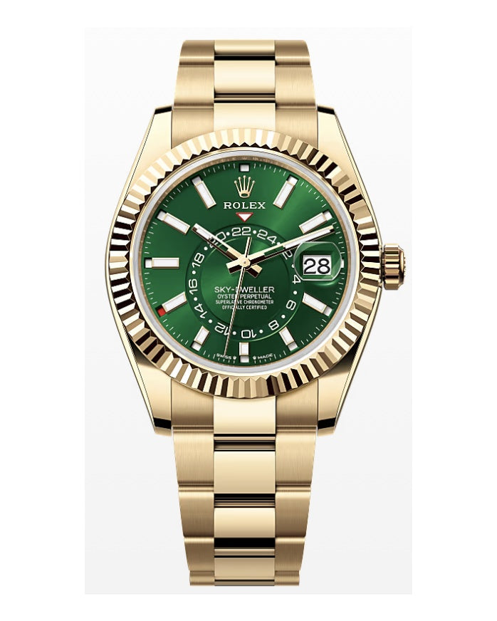 Rolex Sky Dweller in Yellow Gold Oyster Bracelet with Green Dial 42mm